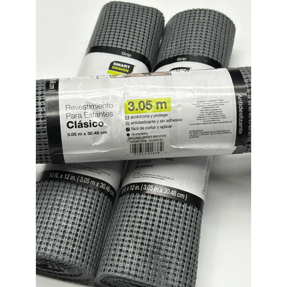 Smart‎ Design Classic Shelf Liner 10ft x 12in Gray Grip Non-Adhesive 3 Rolls